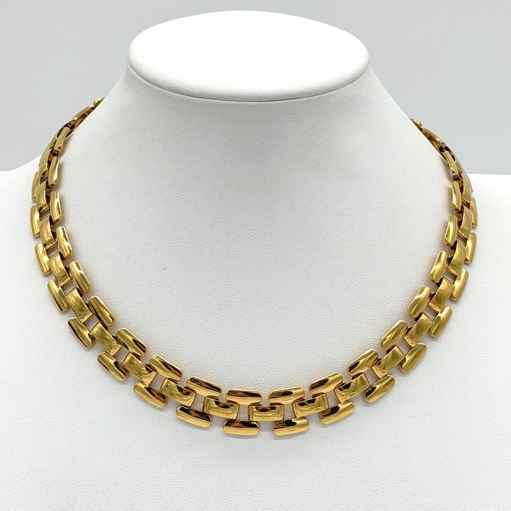 Vintage Trifari Gold Link Necklace Chunky Statement Collar Bold Signed‎